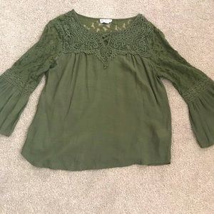 Army green top with bell sleeve